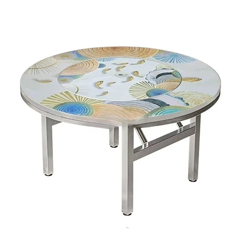 FFThickened stainless steel foldable built-in turntable round table dining table household