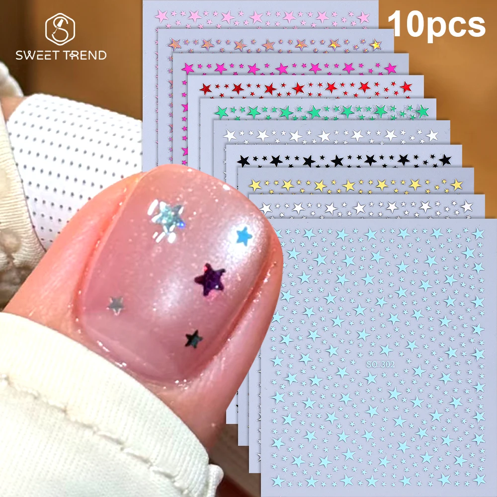 SWEET TREND-10 Stück Stern-Nagelaufkleber Y2K Stern Press-On-Nagelteile Aufkleber für Frauen Geschenk Nagelkunstbedarf Maniküre-Dekoration