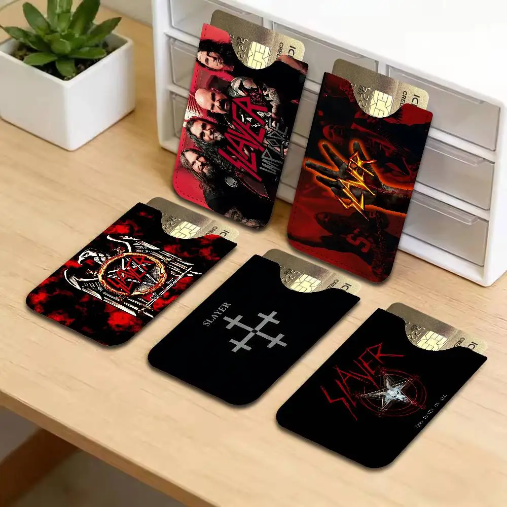 S-Slayer H-Heavy M-Metal Band PU Leather Slim Credit Card ID Card Organizer Portable Business Card Case for Daily Outdoor Carry