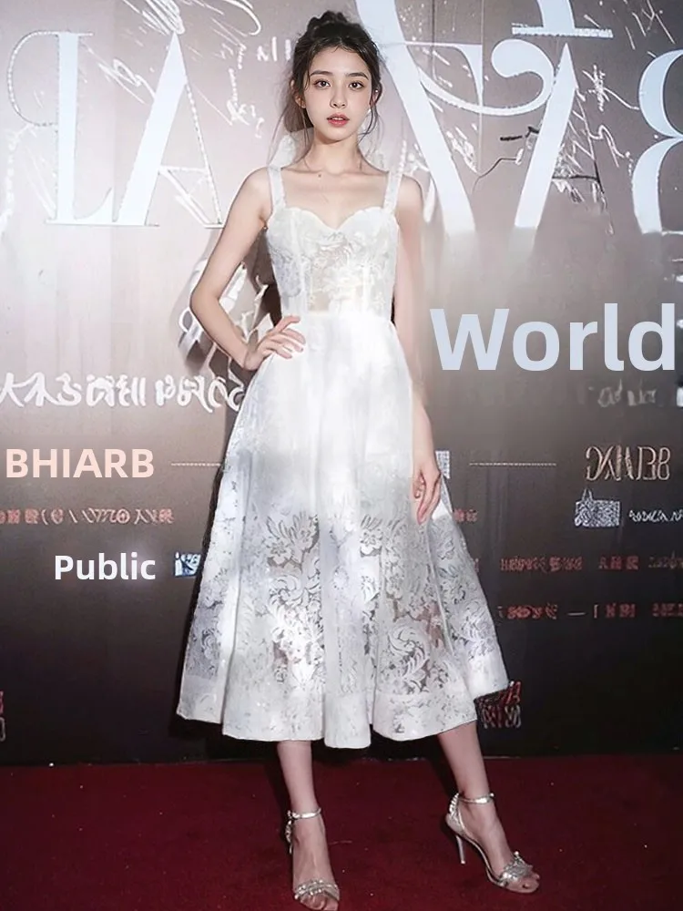 

Ele White Evening Gown Women's Host Birthday Par Faionable Long A-Line Skirt Polyester Fiber Summer 2024 New Arrival