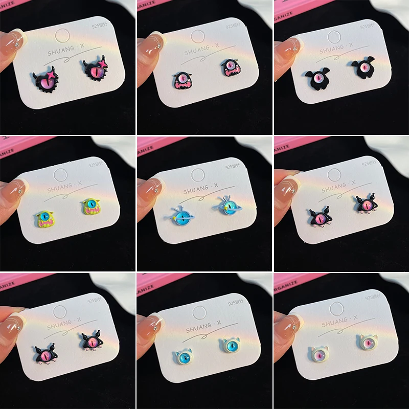 Fashion Lovely Blue Monster Anime Earrings for Women Girls Y2k Funny Animal Cat Eyes Earring Halloween Party Gift Wholesale