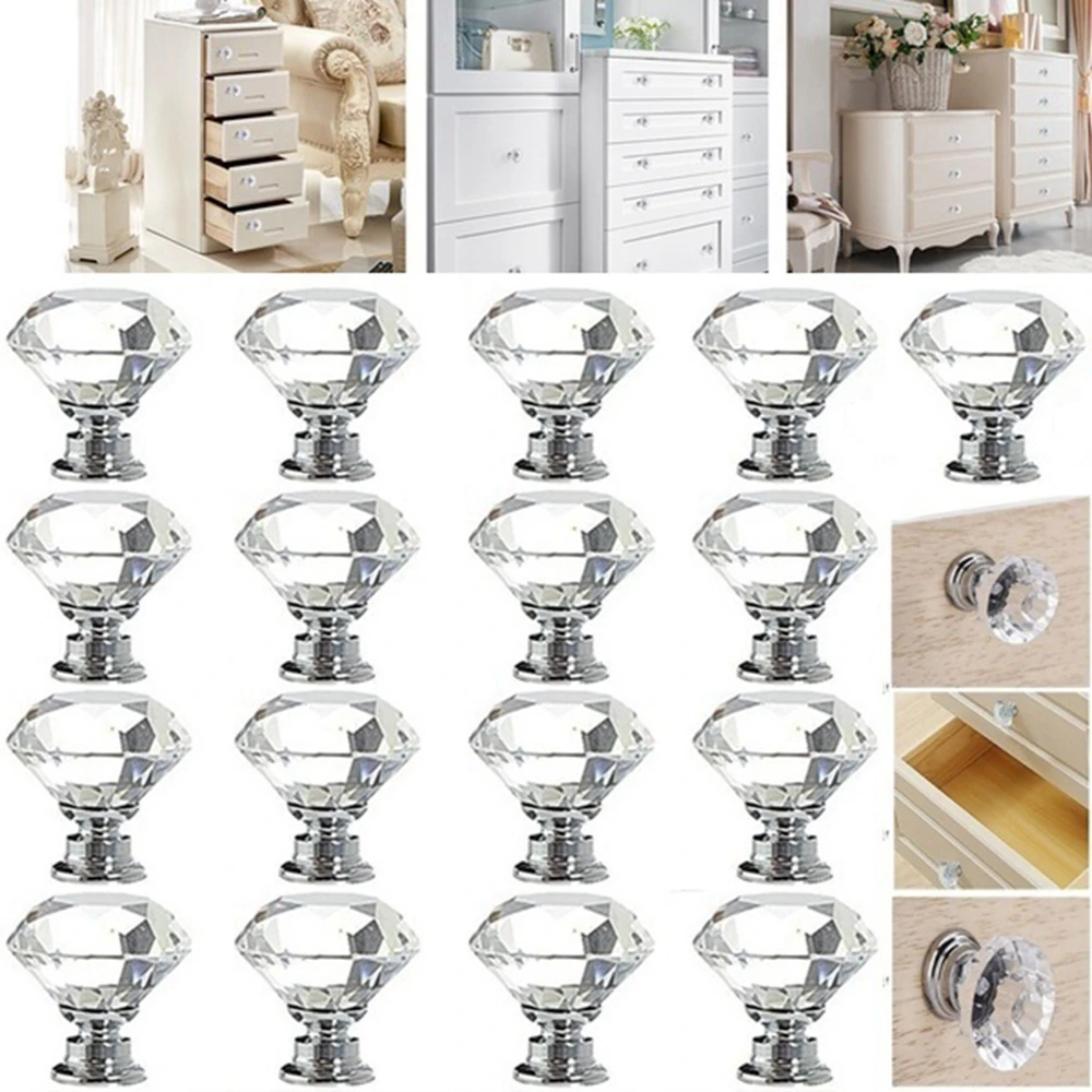 Modern European Style Glass for Drawer Dresser Diamond Shape Pulls Handles Drawer Knobs Cabinet Knobs Door Handle