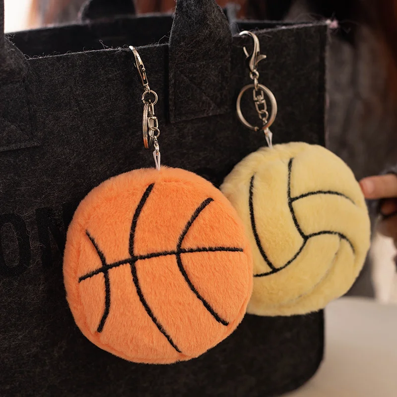 10cm Simulated Plush Toy Pendant Keychain Fun Ball Plush Pendant Volleyball Football Rugby Baseball Tennis Billiards Basketball