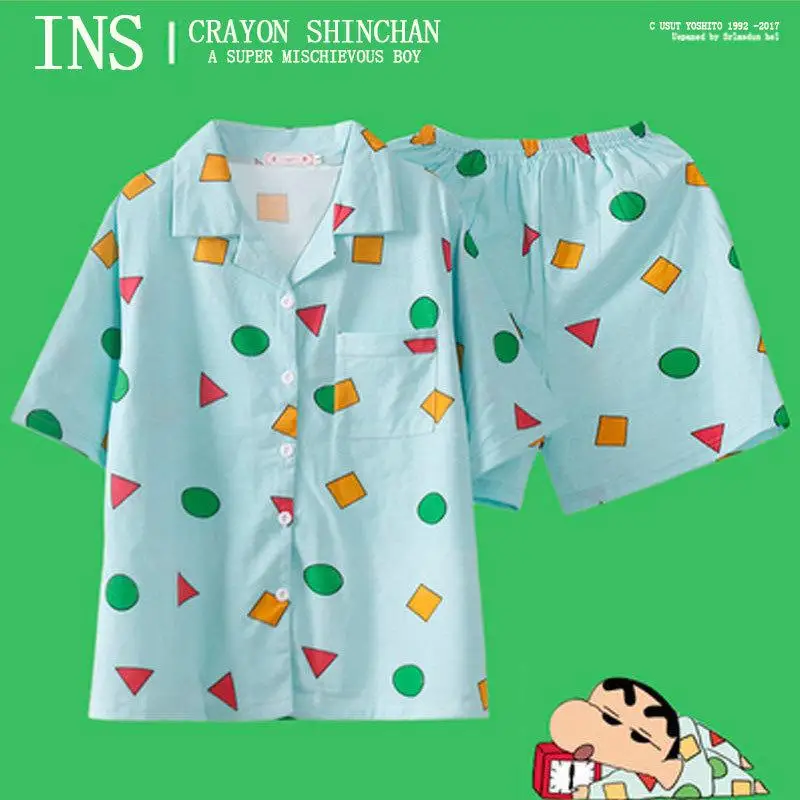 Kawaii Cute Crayon Shin-Chan Pajamas Long Sleeved Pants Short Sleeved Shorts Loose Comfortable Girl Birthday Gift Girlfriend