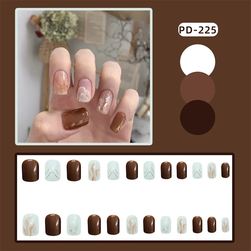 

24Pcs/Set Halo Mound Artificial Simple Paste Fake Nails Handmade French Wearing False Nails Short Round Head Press on Nails Tips