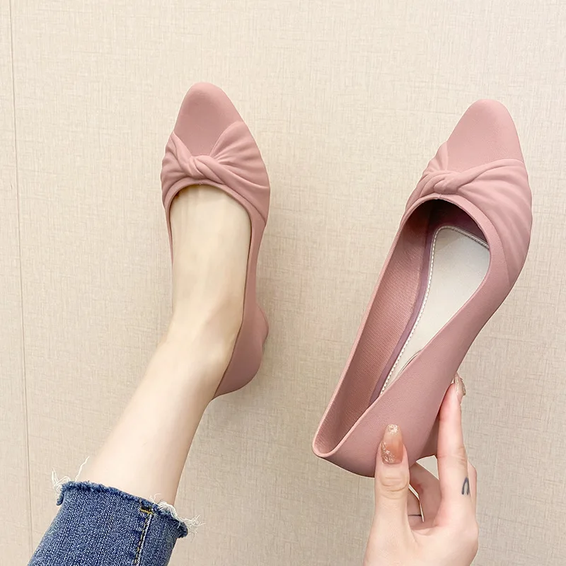 Ladies Casual Slip-on Shoes Waterproof PVC Shallow Low Heel Pointed Toe Loafers Woman Work Shoes Footwear Pumps Plastic Sandals