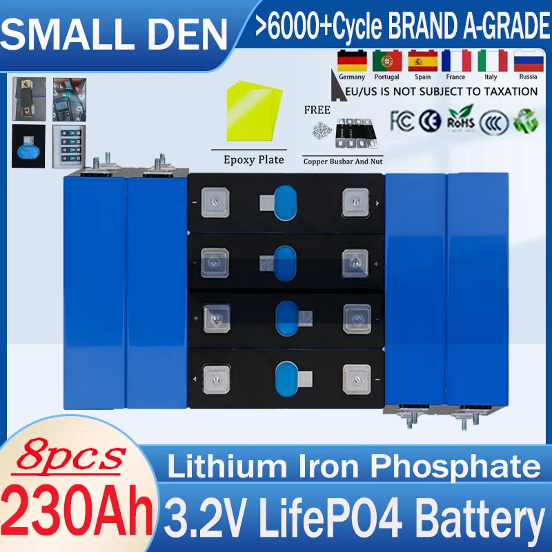 

4PCS New 3.2V 230Ah Lifepo4 Rechargeable battery 3.2V 230000mAh DIY 12V 4S 24V Solar Electric car boat RV Inverter Grade A Cells