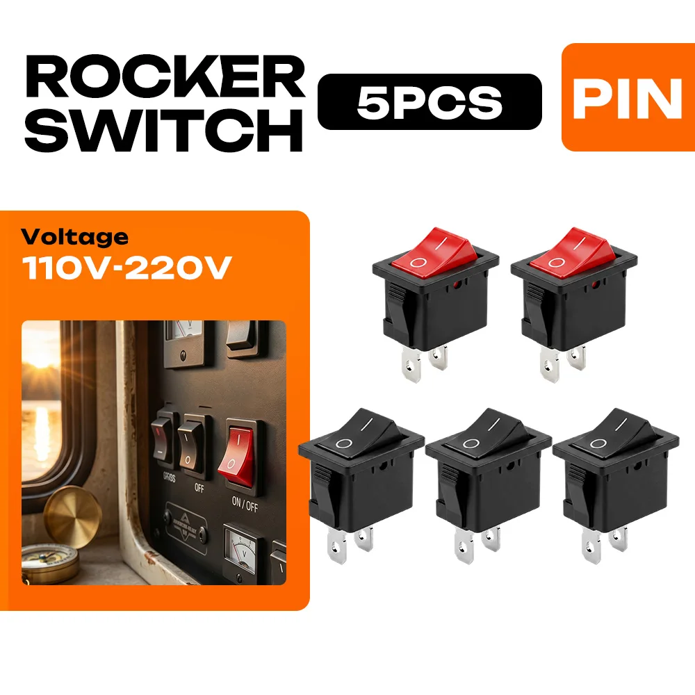 FILN 5PCS Waterproof Rocker Switch ON-OFF Toggle Switches 2 Position 6A 110V-220V for Marine Industrial Equipment Control Device