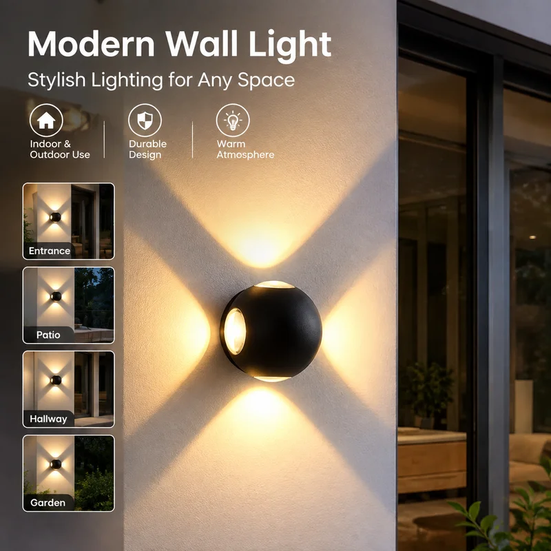 LED Wall Light Outdoor Waterproof Dustproof Decorative Spherical Lamp for Balcony Hallway Corridor Patio Modern Globe Sconce Pro