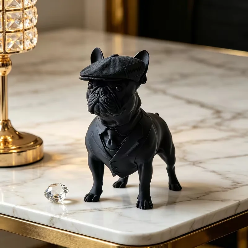 Bulldog Figurine Black Peaky Blinders Style Dog Statue Cool Animal Tabletop Office Desk Shelf Decor Art Sculpture Gift