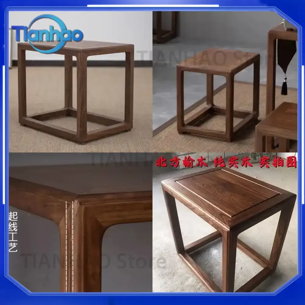 Small Square Stool for Chinese Style Old Elm Furniture Dining Table Living Room Bedroom Dressing Area Doorway Shoe Changing