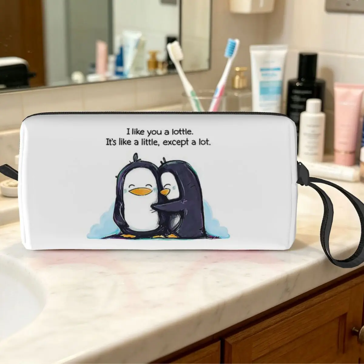 I Like You A Lottle Penguin Makeup Bag Cosmetic Organizer Toiletry Cosmetic Bag for Women Beauty Travel Pencil Case