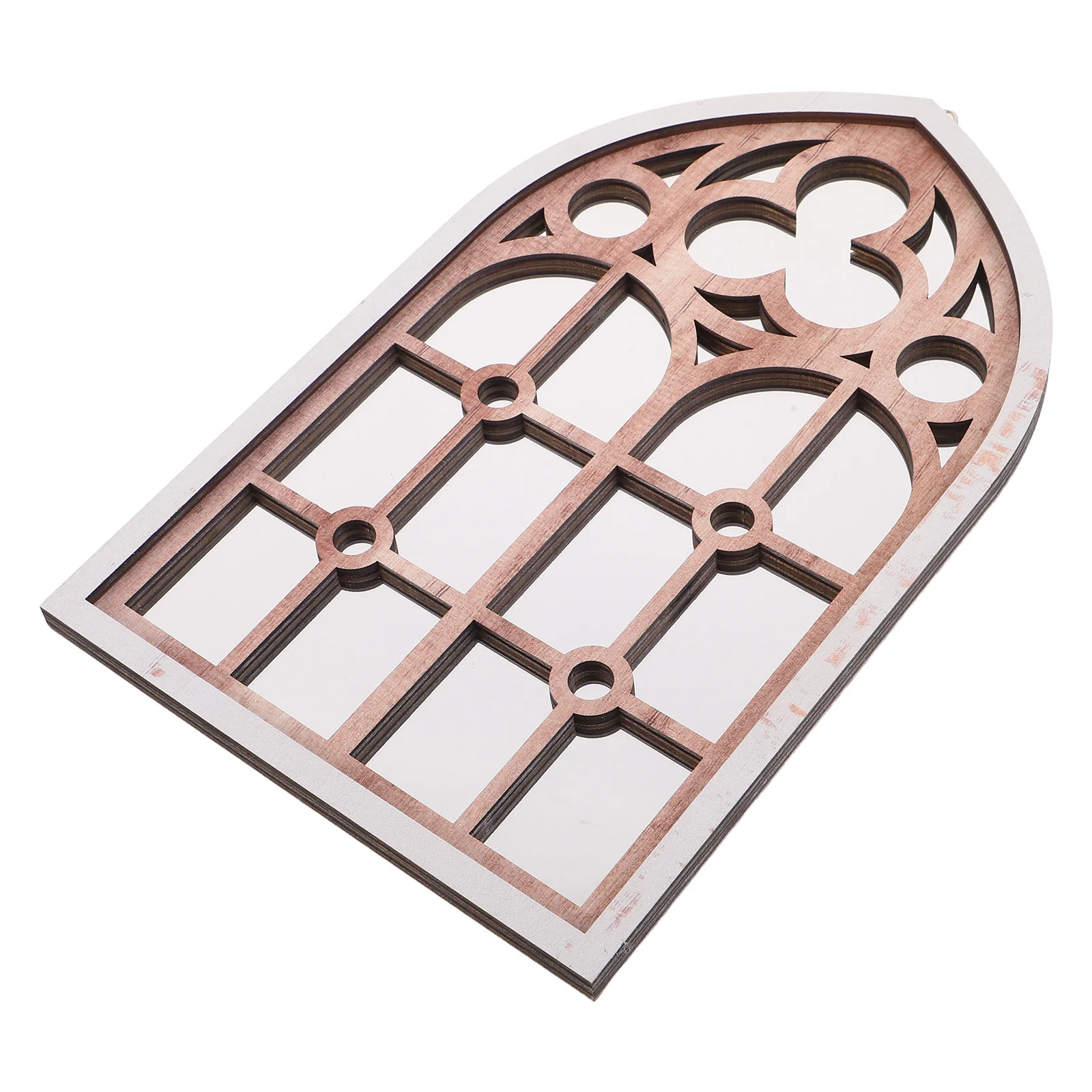 

Gothic Style Fake Window Mirror in Black Metal Frame Indoor Wall Decor for Hallway Study Retro Architectural Detail Accents