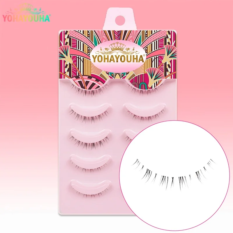 

YOHAYOUHA 5mm 5pairs Clear Band Mini Already Premade Under Lashes Pack Doll Eye Short Bottom False Eyelashes Strips Dolne Rzes