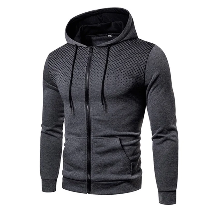 Sudadera con capucha con cremallera para hombre, sudadera con capucha con estampado de lunares y bolsillo, sudadera deportiva informal ajustada para exteriores, sudadera con cremallera para primavera y otoño