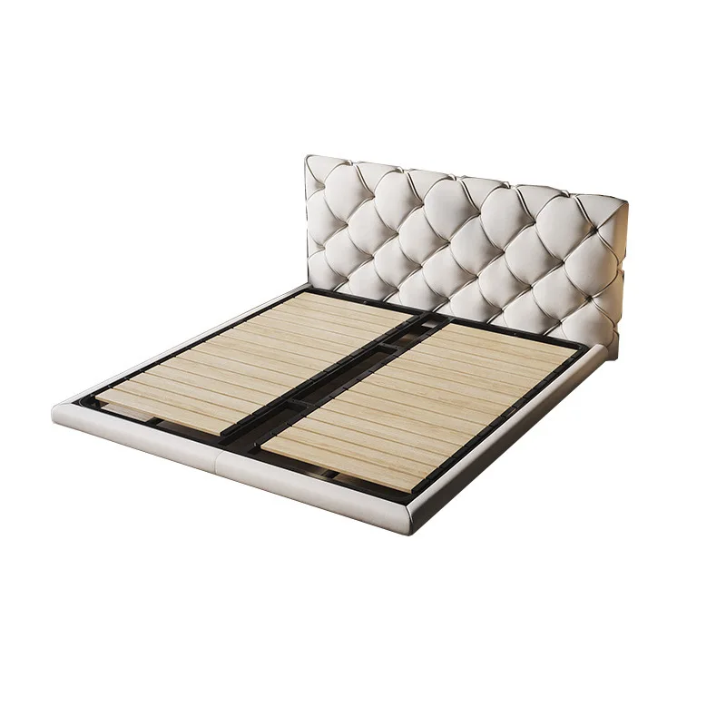 Suspended bed Italian minimalist leather bed Master bedroom wedding bed Modern minimalist soft bag leather art bed