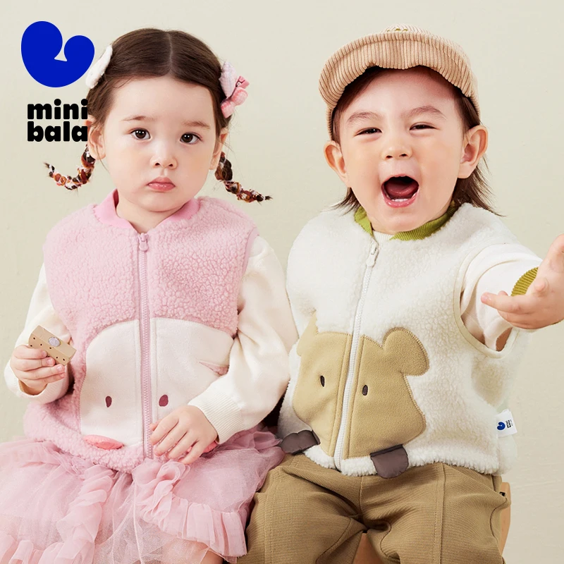 

Мини Bala плюшевый жилет для мальчиков и девочек, зима 20225, новая детская утолщенная двусторонняя флисовая теплая стильная куртка без рукавов
