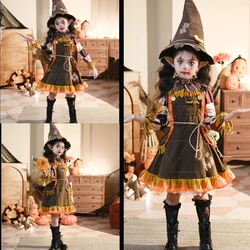 Halloween Fancy Dress Costume Scarecrow Hat Dress Fake Collar Rope Kids Girls