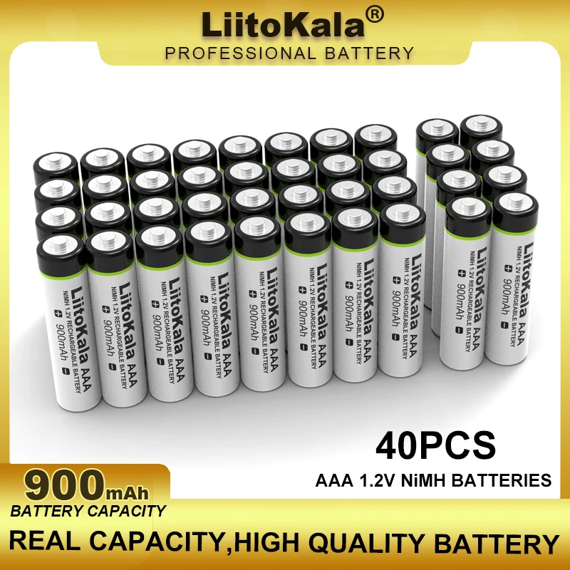 

40PCS LiitoKala Original AAA NiMH 1.2V Rechargeable Battery 900mAh For Flashlight, Toys