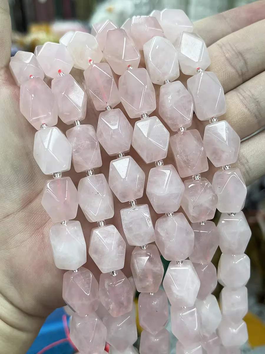 10-16mm-Natural Rose Quartz Beads Irregular Facted Loose Stone Beads 15