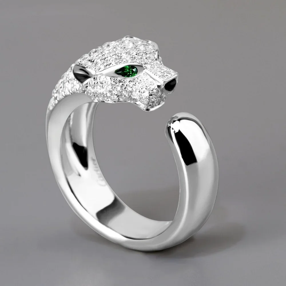 New arrive 925 Sterling Silver luxury Crystal creative leopard head Rings for women fashion  wedding Accessories Jewelry gift