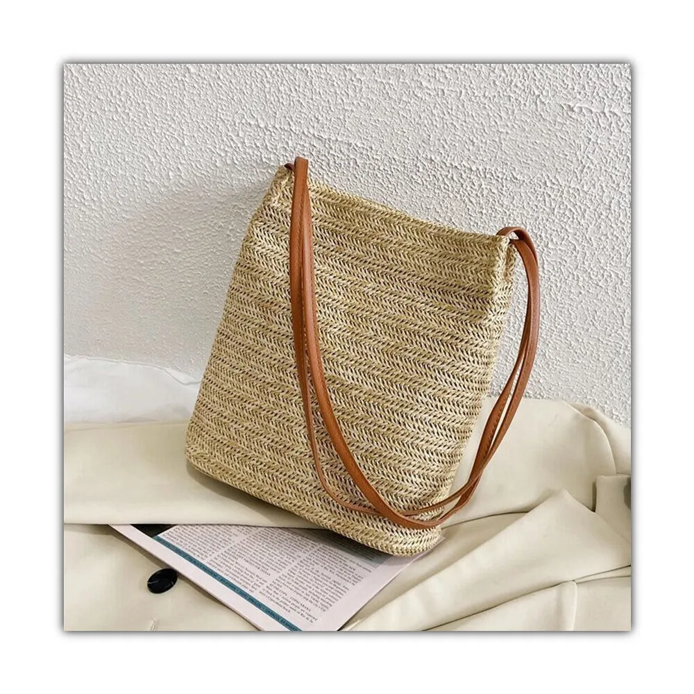 Moda damska słomiane torby na zakupy Crossbody torby z grubej bawełny dzianinowa słomiana tornister torebka wiadro Boho damskie tkane torby torba