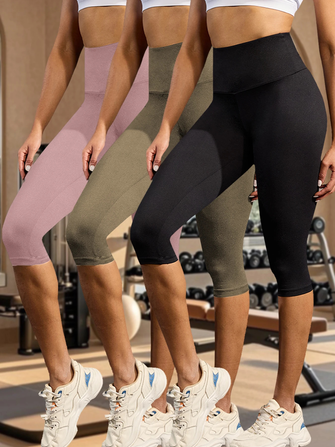 Confezione da 3 capri da donna a vita alta, super morbido, per il controllo della pancia, non trasparente, per allenamento, yoga, corsa, atletica, push up, palestra