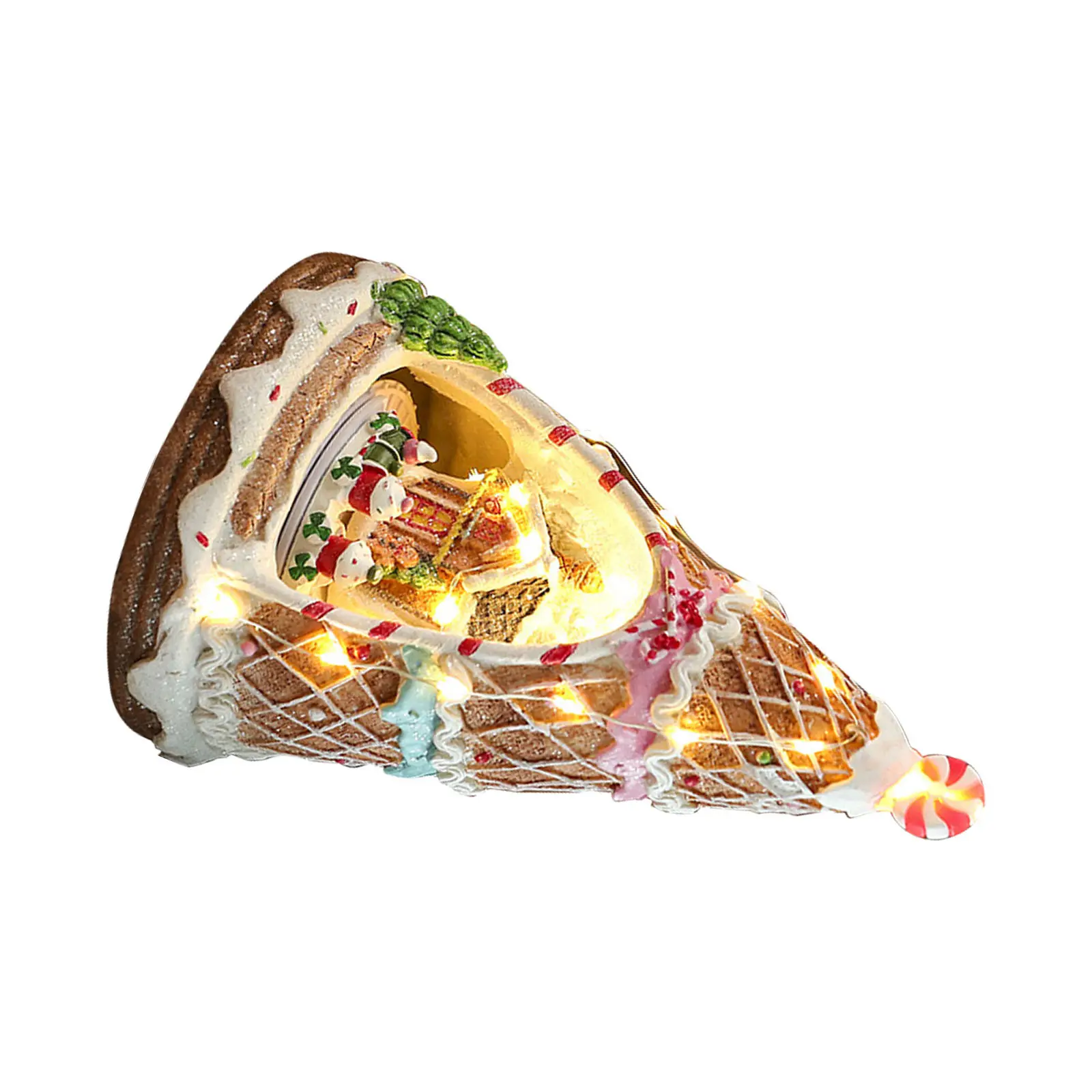 Christmas Music Box Resin Gingerbread Rotating Train LED Lighted Indoor Holiday Scene Decor Music Box Ornament