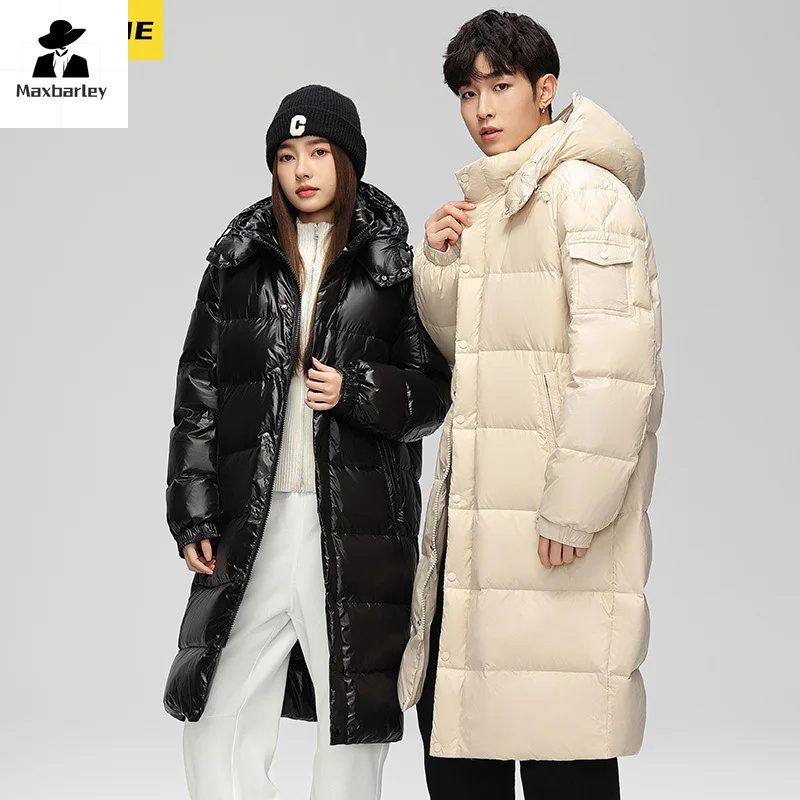 Winter Down Jacket Men's High-end Fashion Thickened Hooded Long White Duck Down Pike Parka Casual Snow Warm Women Puffer Jacket