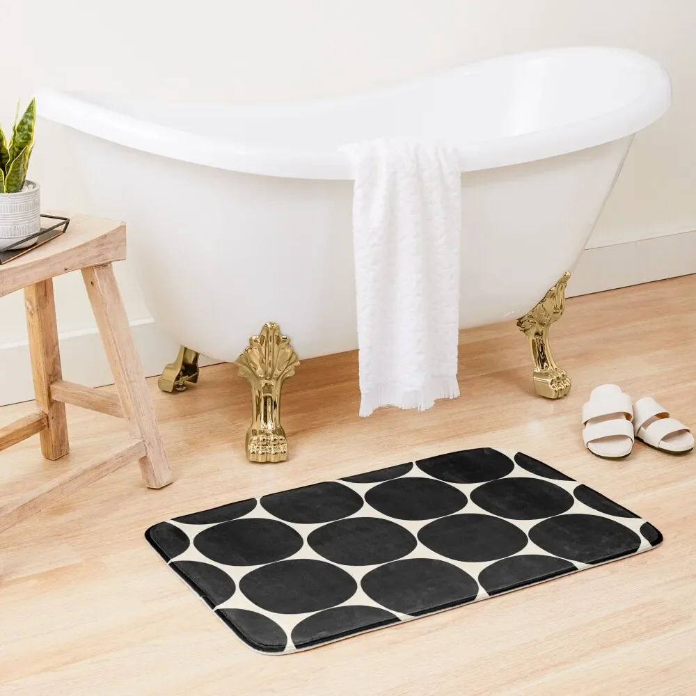 

Mid-Century Mod Minimalist Dot Pattern in Black and Almond Cream Bath Mat Mats Bedroom Bathroom Carpet Mat