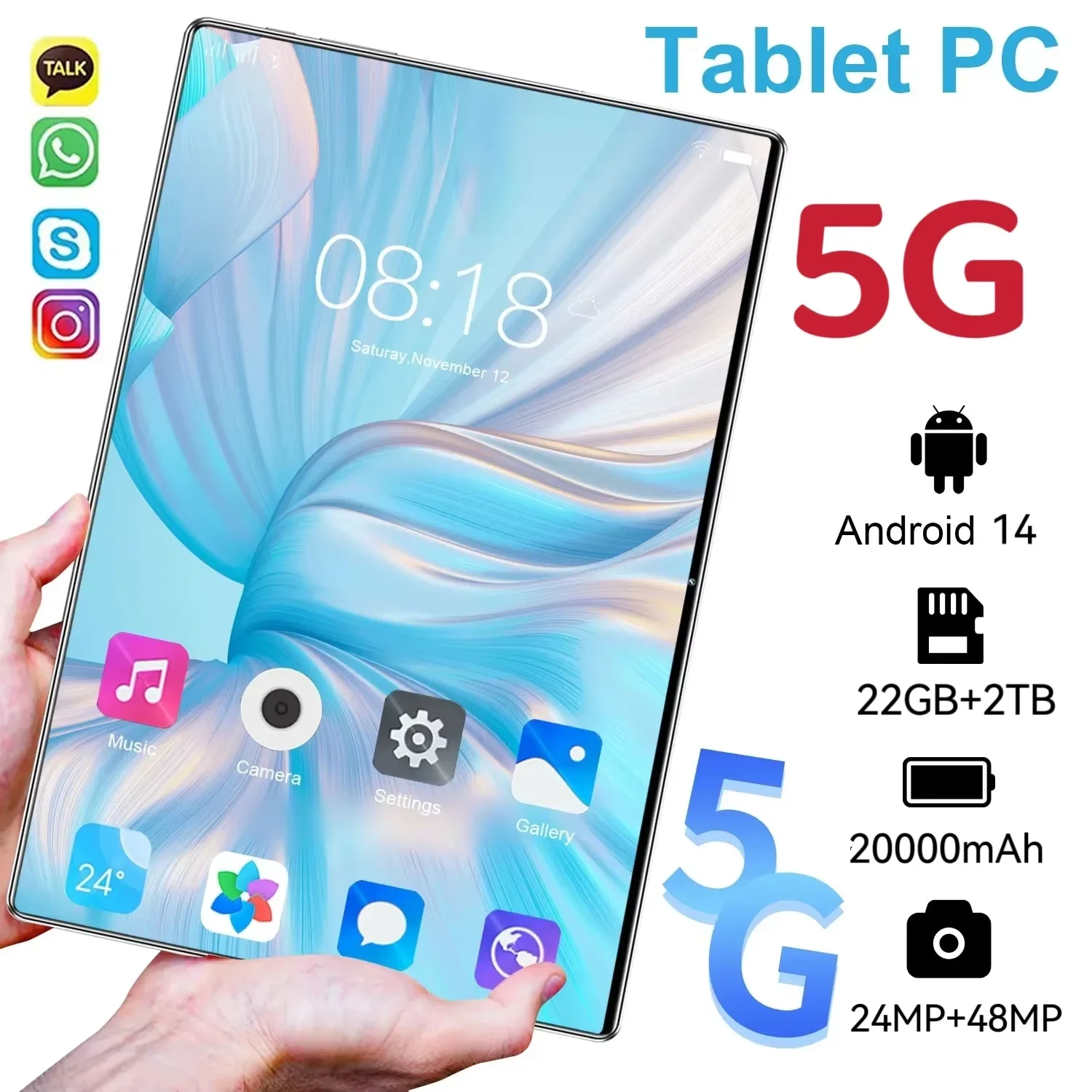 Планшет 5G Global Pad 15 Pro, Android 14, 22 ГБ ОЗУ, 2 ТБ памяти, 20000 мАч, Snapdragon 888, оригинальный планшетный ПК, 5G, две SIM-карты, Wi-Fi, HD 4K, планшетный ПК.