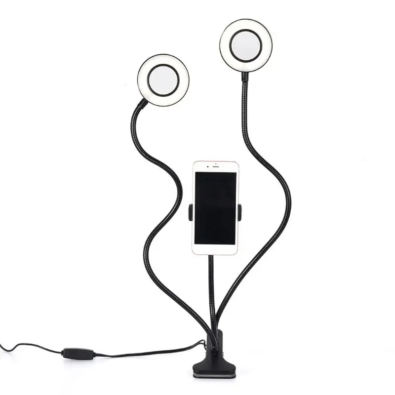 LED Selfie Rings Lamp Double Lamp for Head Cellphone Stand for Mobile Phone Live Video Fill Light Dropship