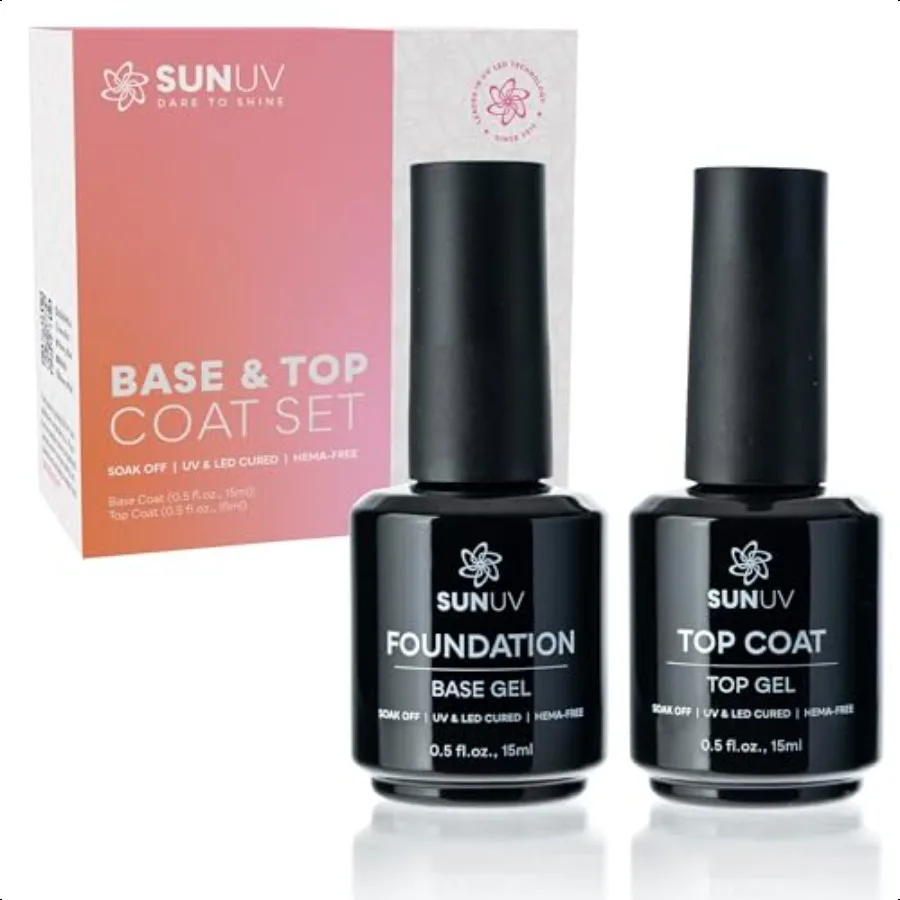 

15ml Gel Top Coat and Base Coat Set Gel Nail Polish Kit 2 Pack Hema Free Art Manicure UV Nail Lamp No Wipe High Gloss Gifts for