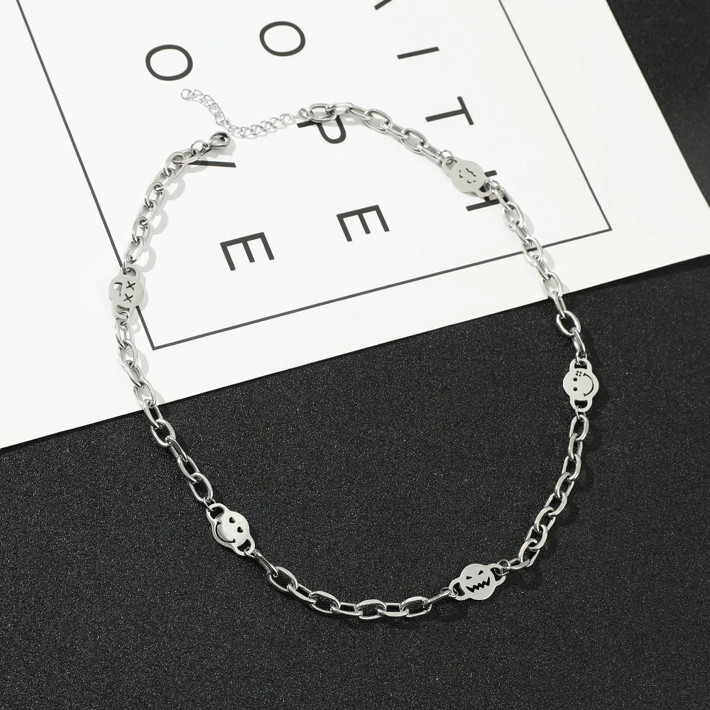Trendy Hip-Hop Funny Emojis Necklace Hollow Smiley Face Spliced Titanium Steel Pendant Party Jewelry Accessory for Men Women view 4