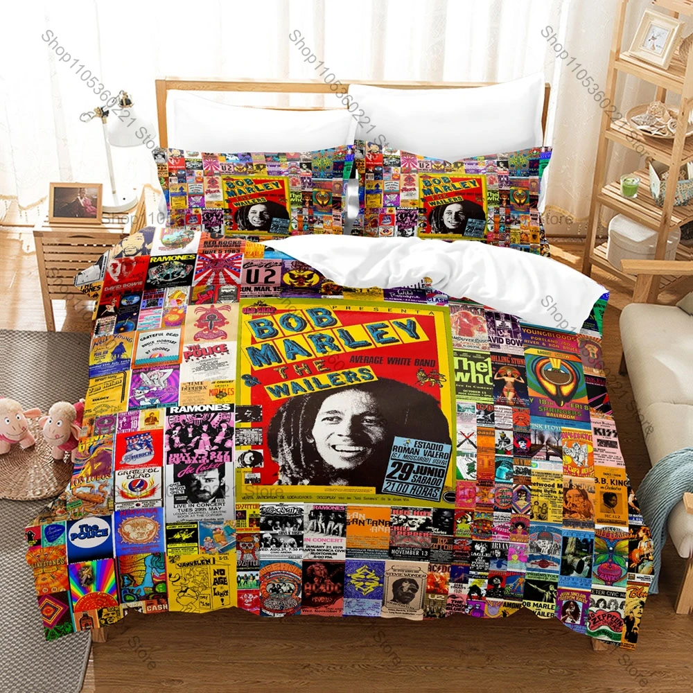 Soft Microfiber Musical Stage Poster Collage Themed 3PCS Bedding 1 Duvet Cover + 2 Pillowcases All Season Use