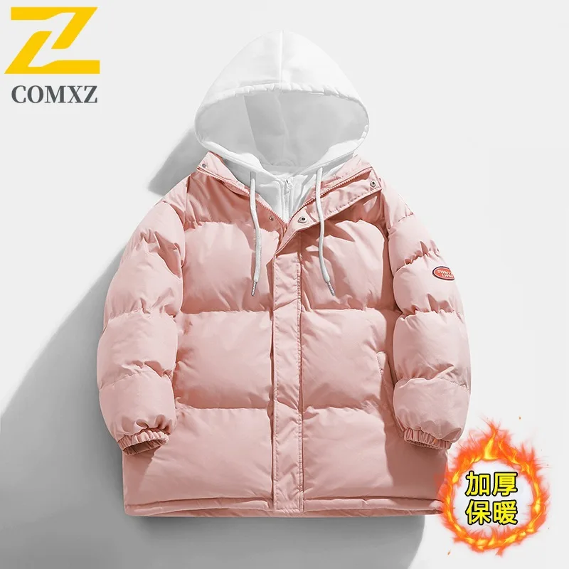 COMXZ Mens Hooded Layered Jacket Trendy Brand Cotton-Padded Coat Waterproof Windproof breathable lightweight windbreaker 2025