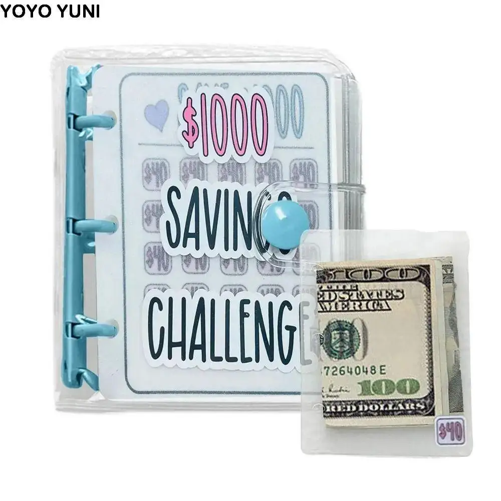 

Waterproof $1000 Money Savings Challenge Binder Button Closure PVC Envelope Savings Challenges Book Mini Budget Binder Clear