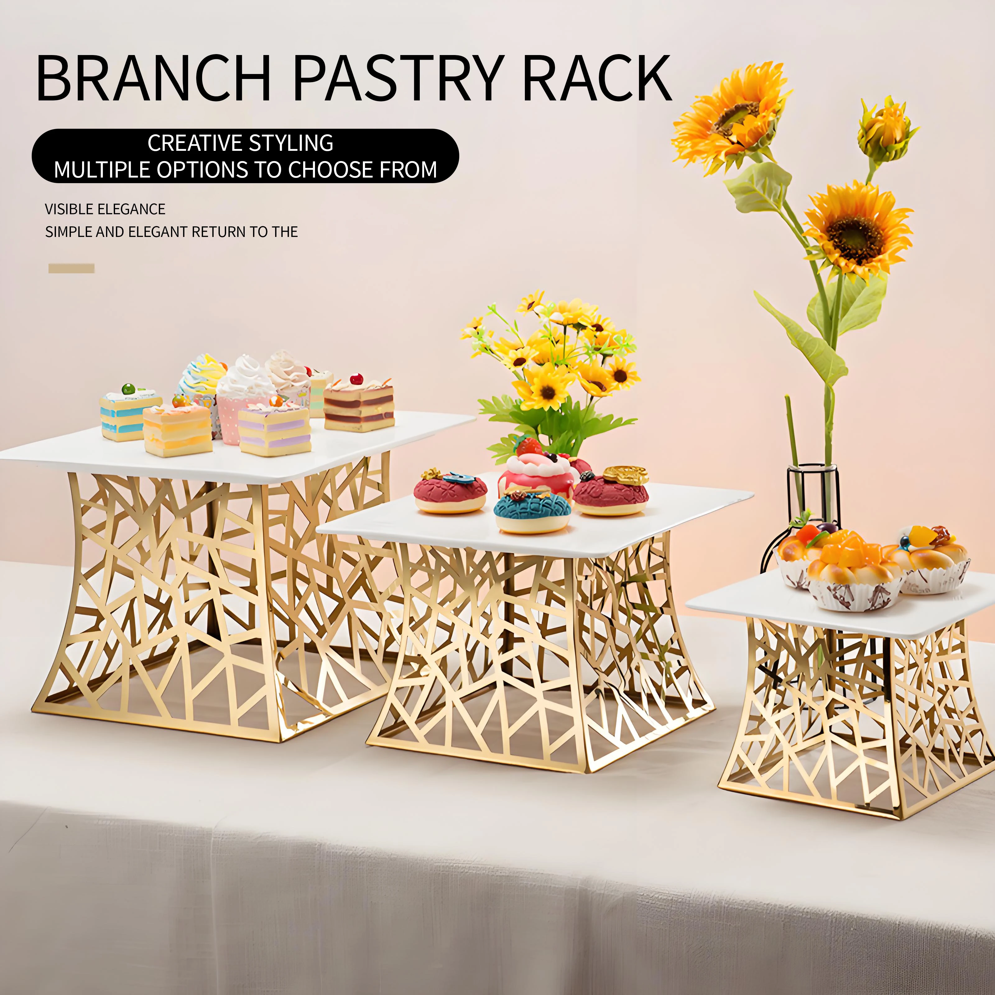 Factory Direct 2026 Wedding Decor Metal Dessert Stand Table Cakes Buffet Food Sweets Display Rack New Design Fish Scale Gold Cak