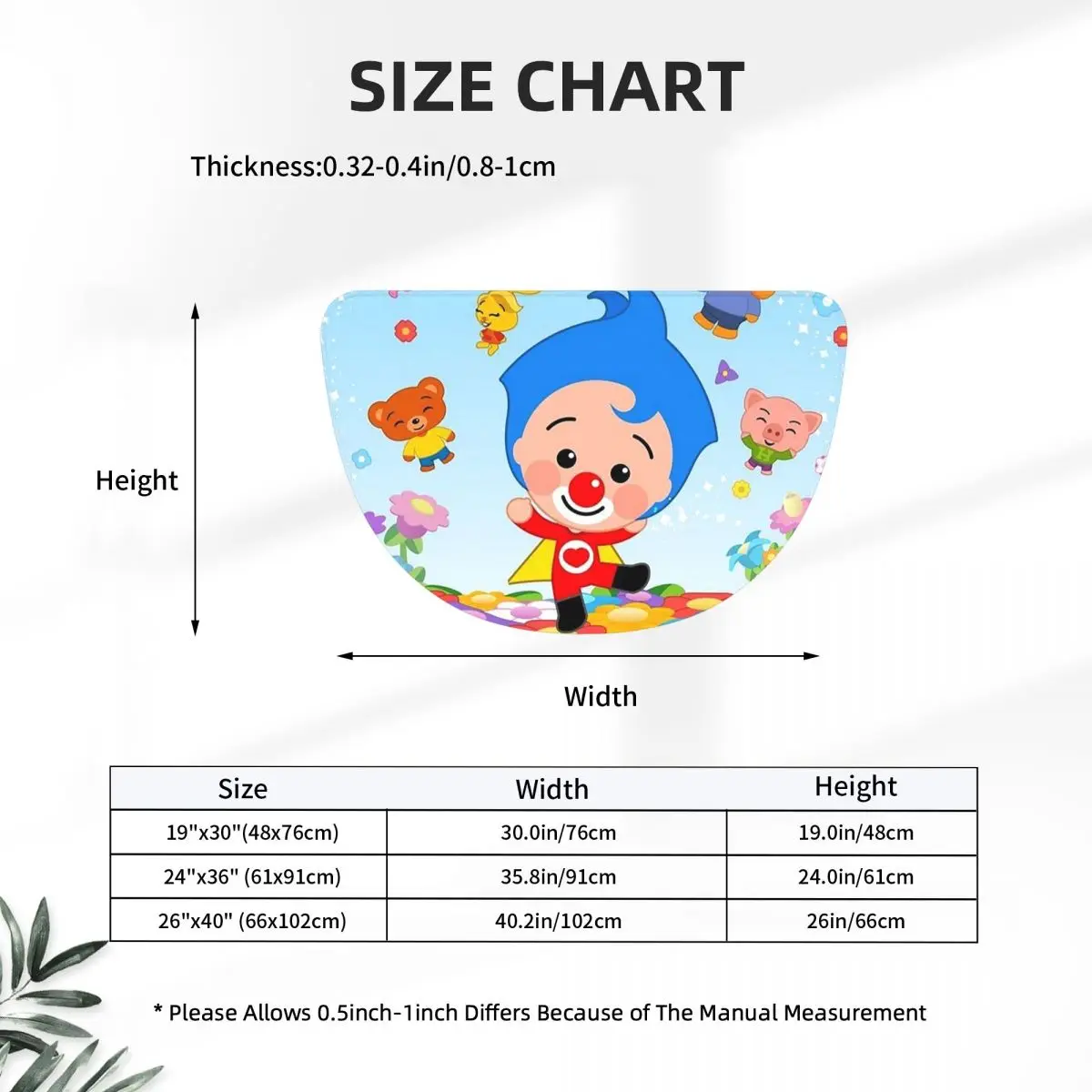 Clown Plims Soft Flannel Half Round Doormat Non Slip Bathroom Mat Absorbent Floor Carpet for Laundry Room Bathroom