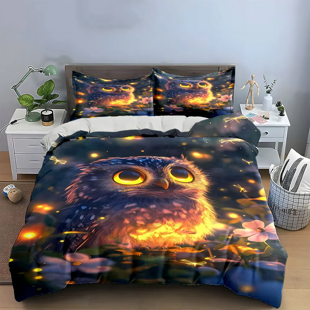 "Magic Owl Decor Set Art" Soft Skin-Friendly Bedding Set Includes 1 Duvet Cover And 2 Pillowcase, Gift