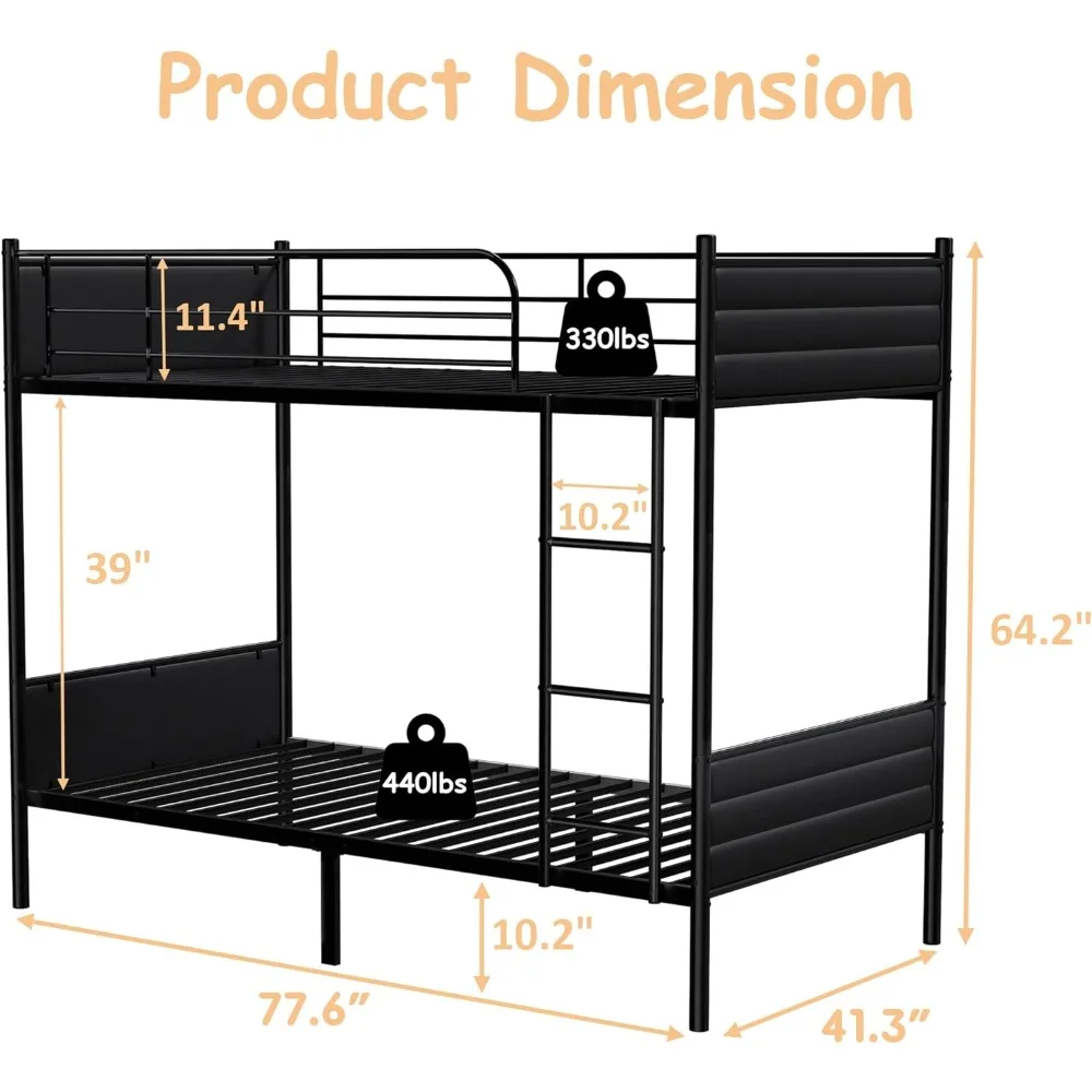 Metal Bunk Bed Twin Over Twin Convertible Into 2 Individual Twin Bunk Beds for Kids Adults Bed with Removable