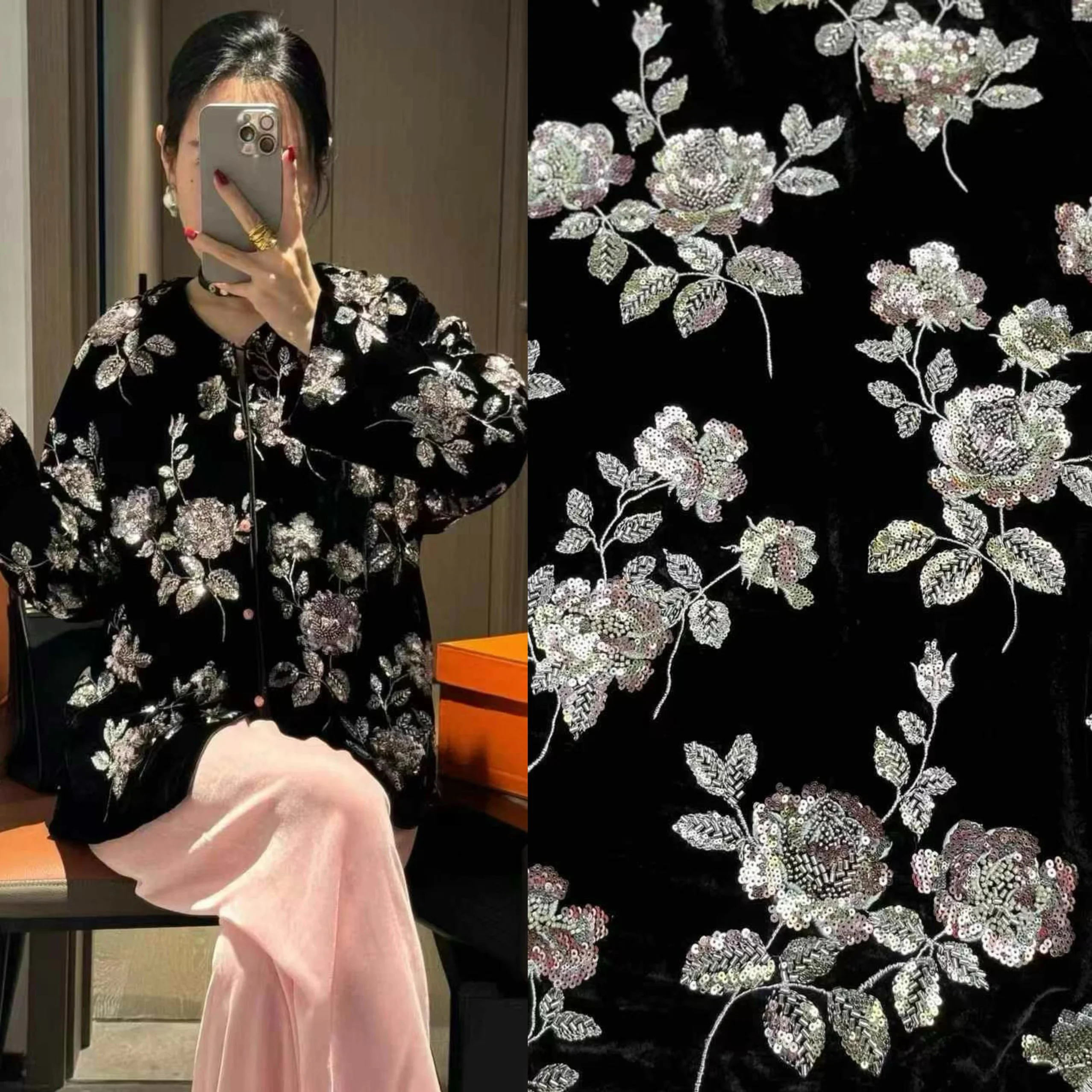 

Новая плотная вышитая шелковая бархатная ткань в китайском национальном стиле для жилетов, курток, DIY-одежды и домашнего декора