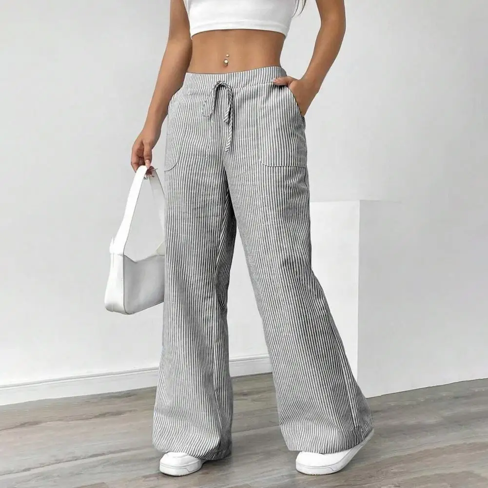 

Women Trousers Women’s Wide Leg Trousers with Elastic Waist Striped Straight Pants with Pockets Relaxed Fit Leisure Bottoms