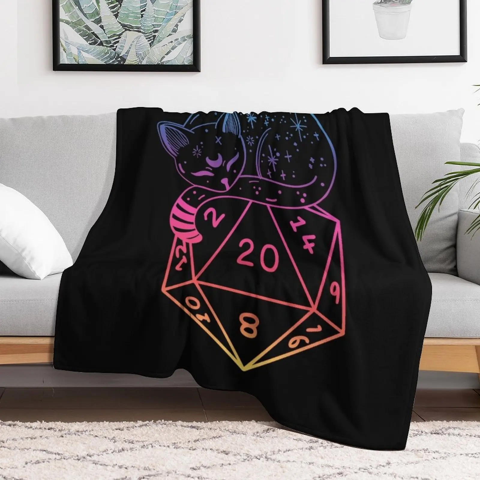 D20 CAT: Rainbow dnd dice. Throw Blanket Extra Large Throw Soft Beds Blankets