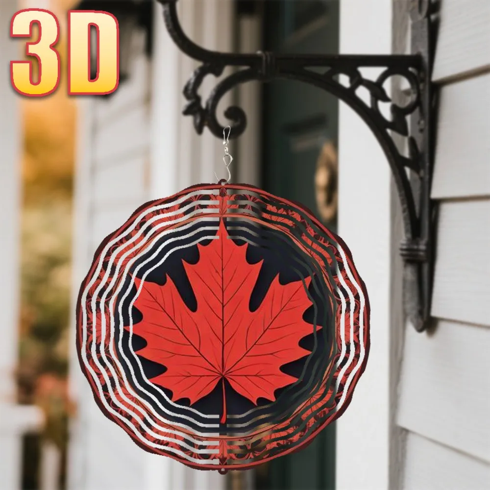 

Красные 3D-колокольчики с вращающимися листьями клёна, двусторонний подвесной декор для сада, патио, дома, подарок на День святого Валентина