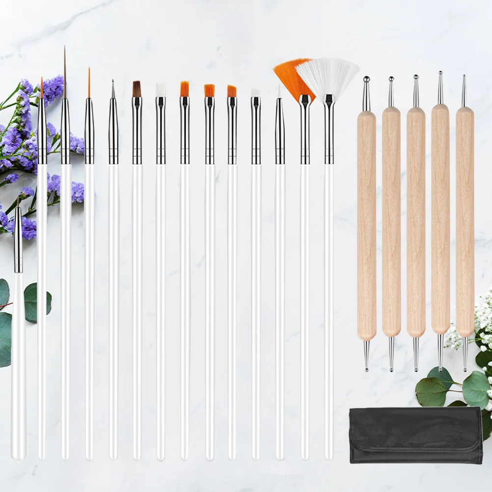 Kit de pinceles para decoración de uñas, juego de herramientas de manicura profesionales para pintura en Gel acrílico Uv, delineador fino, gradiente de perforación de detalles, 20 piezas