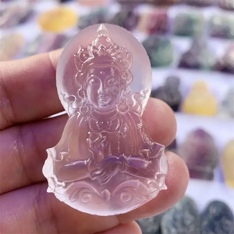 Natural Clear Quarz Guanyin Carving Healing Crystal Stone Cute Birthday Present Home Decoration 1PCS