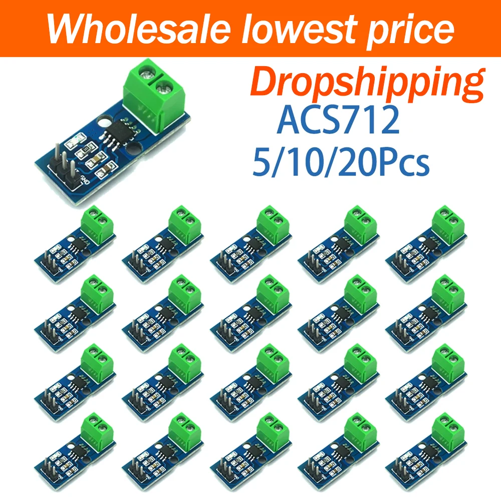 5-20Pcs 5A 20A 30A Measuring Range ACS712 Hall Effect Current Sensor Module Analog Current Detection Transducer Board MCU DIY