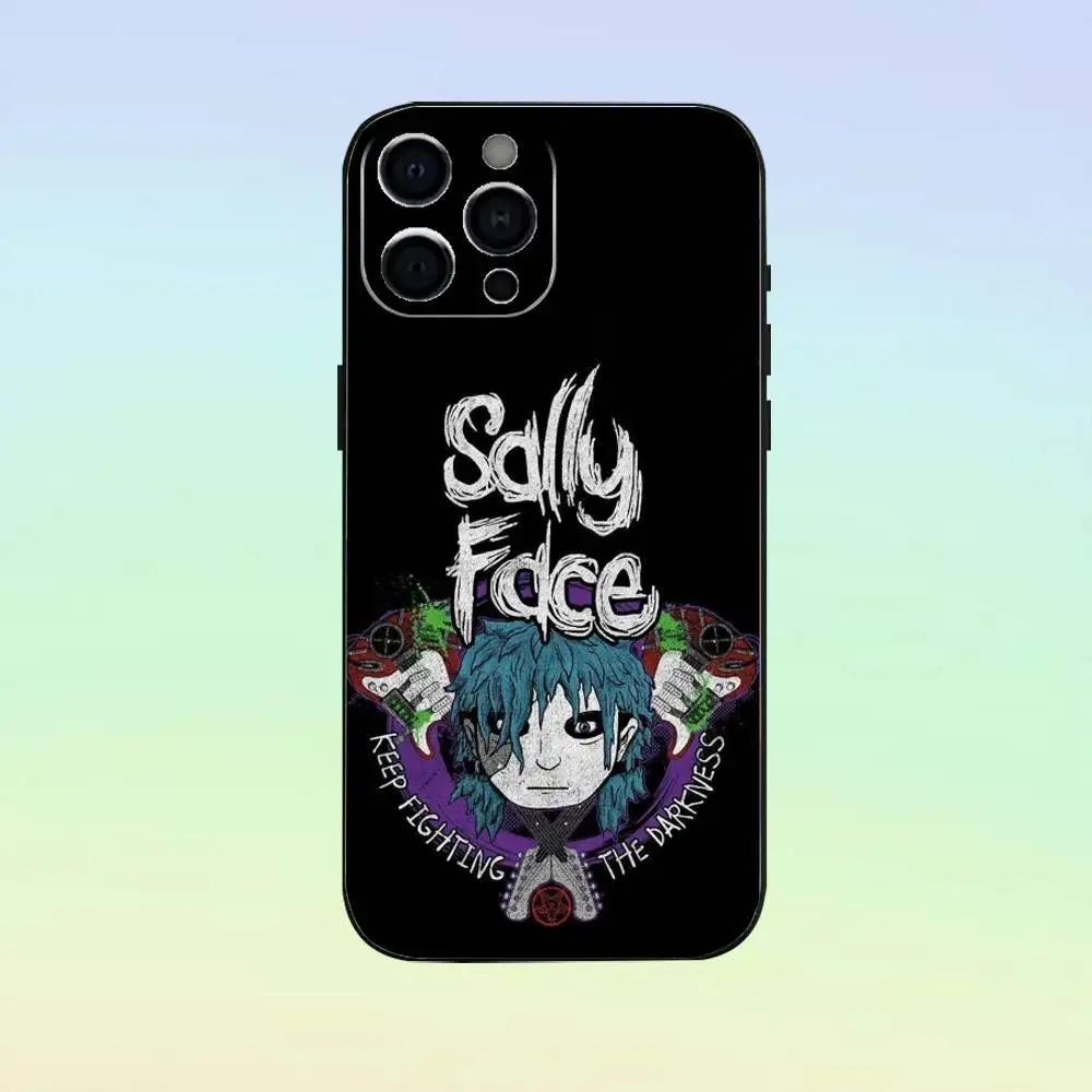 حافظة هاتف صغيرة مضادة للصدمات كارتونية S-Sally Face SF لهاتف iPhone17,16,15,14,13,12,11 Plus، Pro Max غطاء أسود ناعم