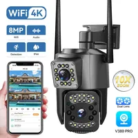 4K 8MP Dual Lens WiFi IP Camera PTZ Outdoor V380 Pro CCTV AI Auto Tracking Security Protection Night Vision